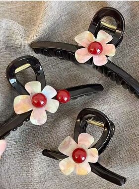 高级感花朵大号鲨鱼夹盘发发卡夹