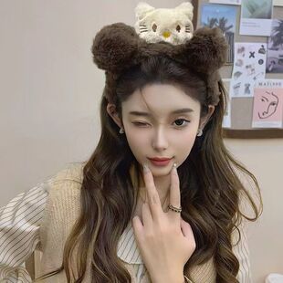 可爱毛绒小猫韩系发箍女发卡洗脸专用敷面膜头箍卡通发饰发卡新款