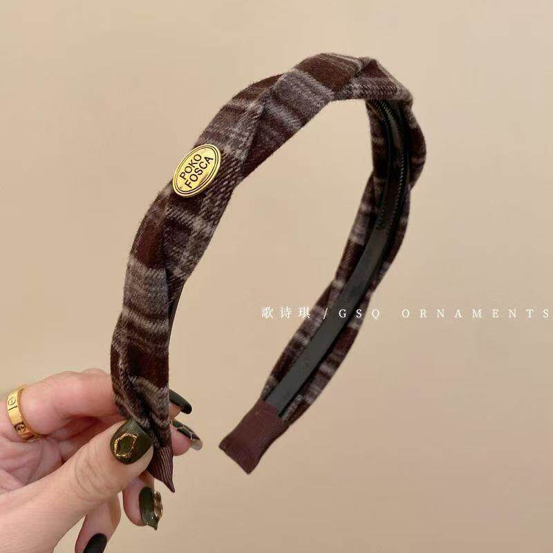 复古格纹带齿发箍宽边洗脸头箍