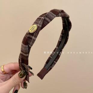 带齿发箍复古学院风头箍格纹发箍女洗脸头箍发饰宽边高颅顶显气质