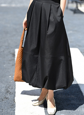 优衣美新款遮肉中长款垂坠文艺慵懒风小A字花苞半身裙31292