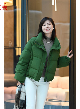 优衣美冬新款鹅绒立领直筒羽绒服女通勤纯色长袖保暖37241