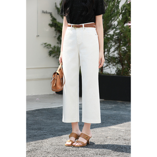 女直筒微弹水洗棉休闲裤 高腰牛仔阔腿裤 26181 新款 优衣美夏季