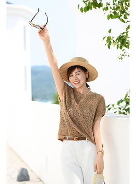 优衣美百搭时尚简约休闲轻薄气质宽松直筒气质针织背心14916