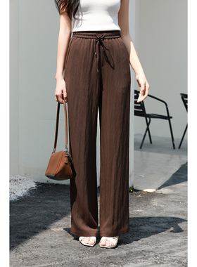 优衣美春季新款高腰直筒阔腿裤女休闲垂坠凉感天丝裤23792