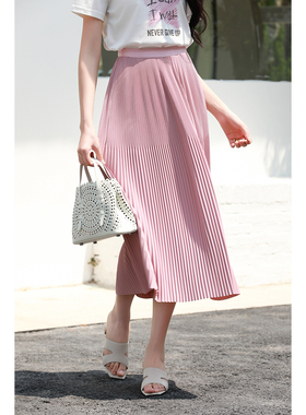 优衣美重工百褶直筒A字半身裙女高腰显瘦秋冬款31336