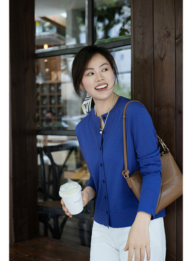 优衣美上衣小清新外穿简约圆领气质减龄优雅百搭小开衫14929