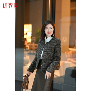 优衣美季新款潮气质潮流立领时尚上衣圆领短小香风外套16125