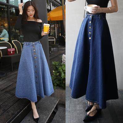 春夏季單排扣開叉牛仔半身長裙高腰中長款學生學院風大擺A字裙子在類目 女裝/女士精品, 半身裙中 - 來自Buy2taobao.com提供專業的淘寶代購服務