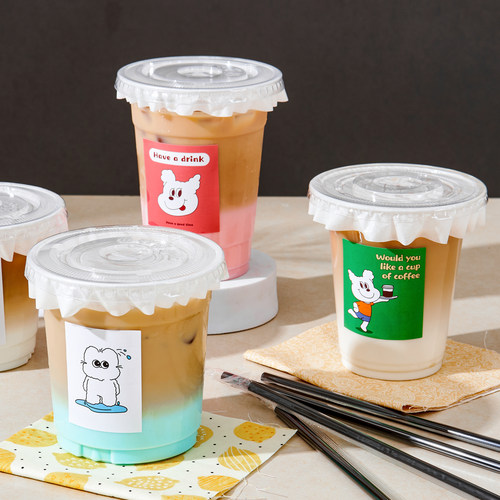 塑料咖啡杯ins网红奶茶杯子一次性带盖自制饮料打包外卖pet冷饮杯