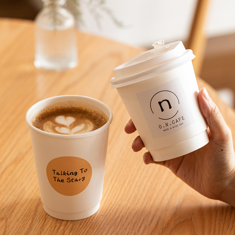 ins咖啡杯一次性豆浆杯子加厚带盖外卖双层冷热饮杯外带奶茶纸杯
