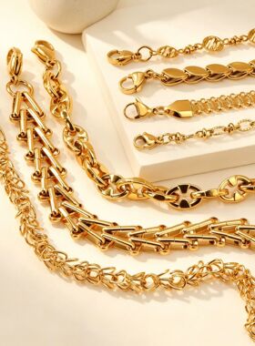 跨境热款不锈钢手链ins欧美金属感粗链条18K镀金手链饰品厂家直销