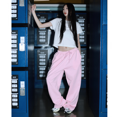 粉红色调节扣卫裤宽松oversize嘻哈街头运动裤JAZZ街舞纯棉舒适
