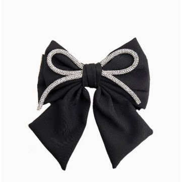 亮丝高级感轻奢风发饰缎面百搭发卡头饰韩国水钻蝴蝶结飘带发夹女