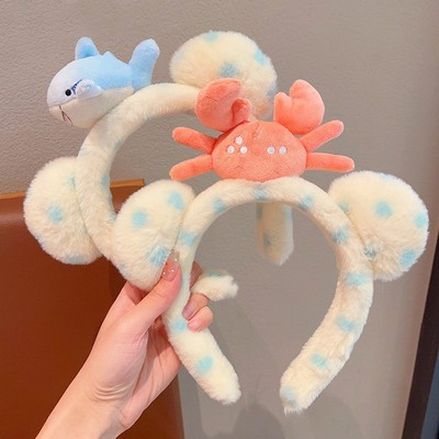 可爱鲨鱼发箍小樱桃螃蟹头箍波点小熊立体玩偶洗脸发卡儿童拍照女