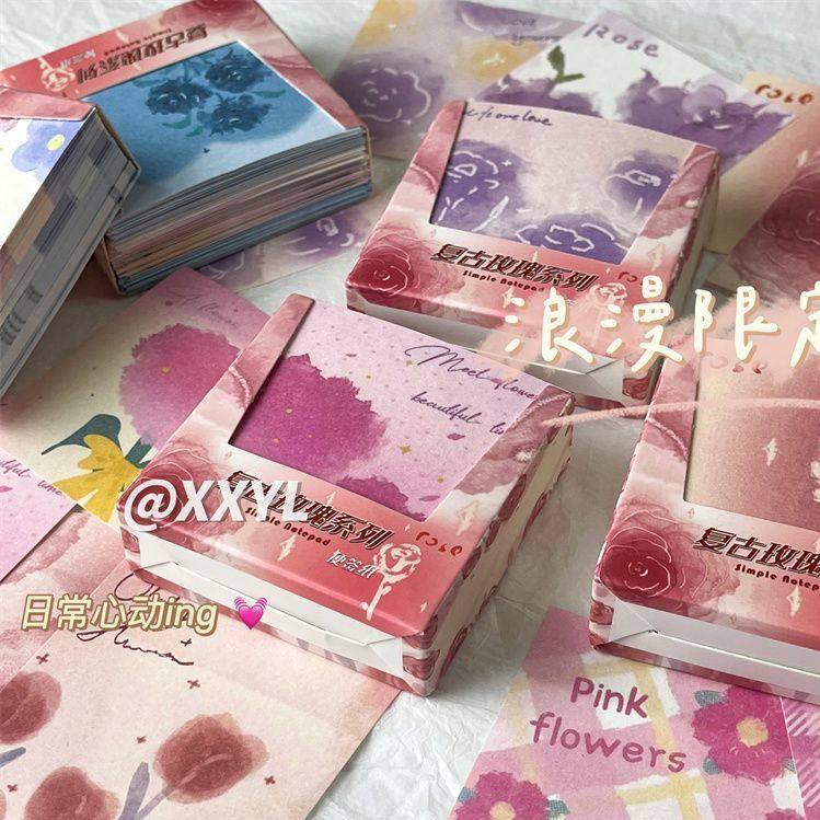 ins风混装手账素发便宜高颜值便签纸盒装复古玫瑰无粘性学生