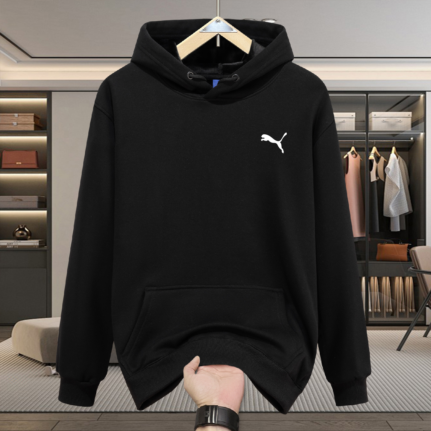 秋冬季新款连帽卫衣男美式重磅加绒加厚保暖上衣宽松休闲情侣外套