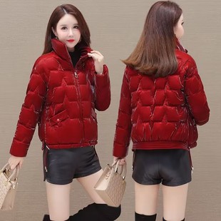 新款 高档加厚棉衣冬季 小个子保暖外套 时尚 亮面免洗羽绒棉服女短款