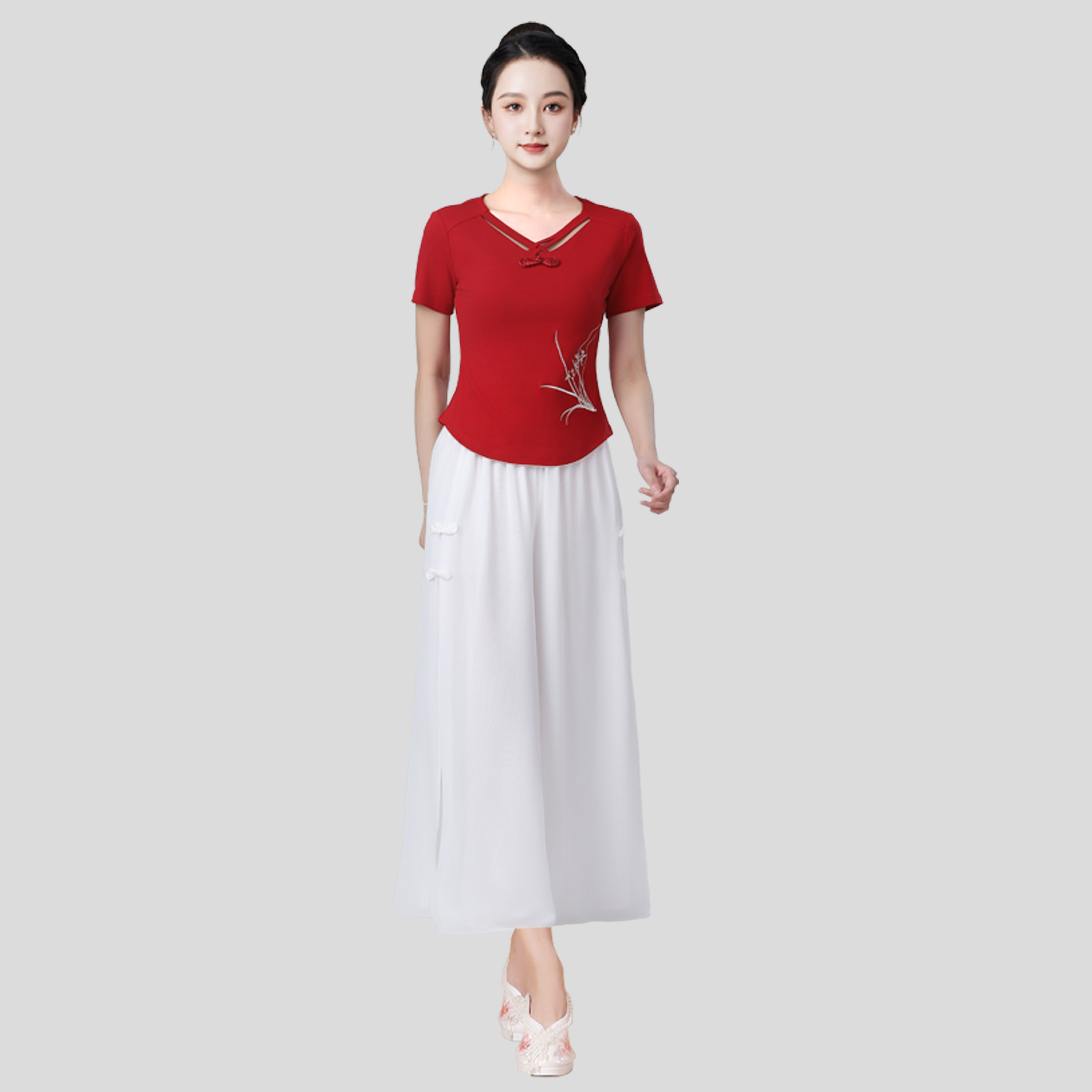 2025夏季广场舞服装新款套装女印花短袖时尚中老年舞蹈服跳舞衣服