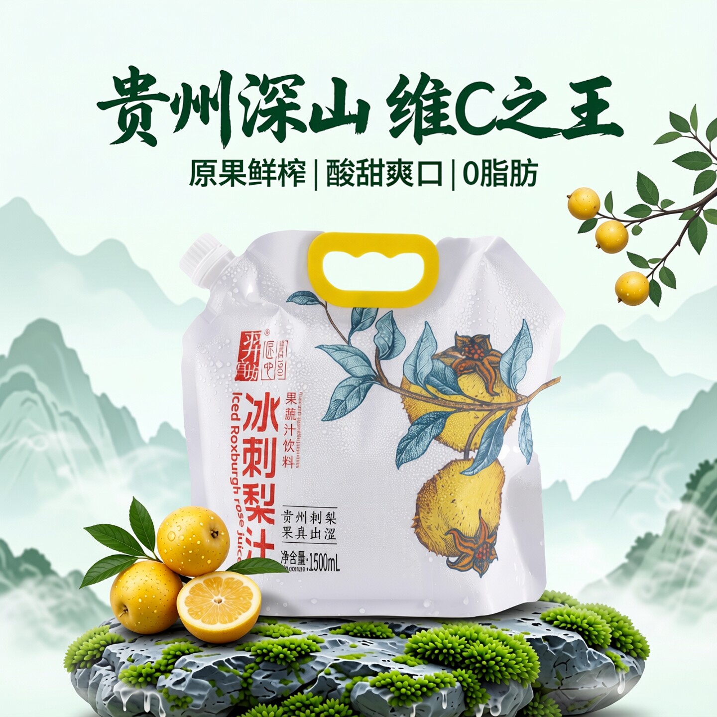 羿宫坊冰刺梨汁1500ml家庭装贵州天然饮品孕妇小孩可喝果汁饮料