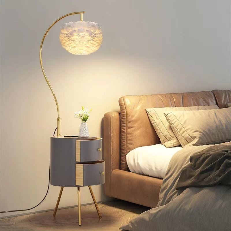 网红落地灯客厅沙发边轻奢茶几置物架北欧抽屉卧室床头柜一体台灯