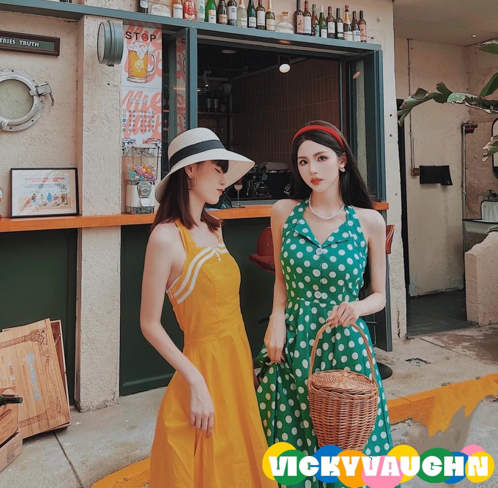 港风复古少女感甜美连衣裙