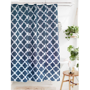 北欧简约几何格子现代清新防水薄款卫生间浴帘免打孔三色窗帘浴帘