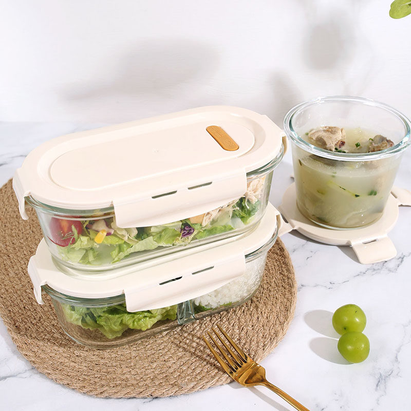 创得耐热玻璃椭圆分隔饭盒带饭专用可微波炉加热分隔碗餐具,餐饮具,保鲜盒,淘宝优惠券,粉丝福利购,淘宝优惠卷