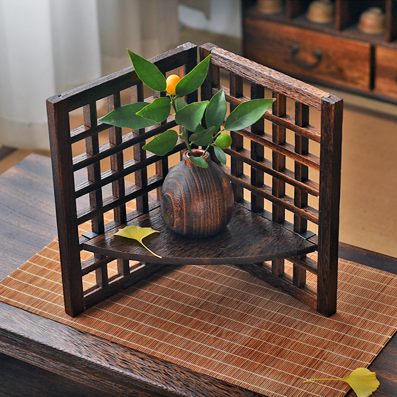 桌面置物架实木可折叠屏风摆件茶室茶具收纳架中式仿古茶道零配件