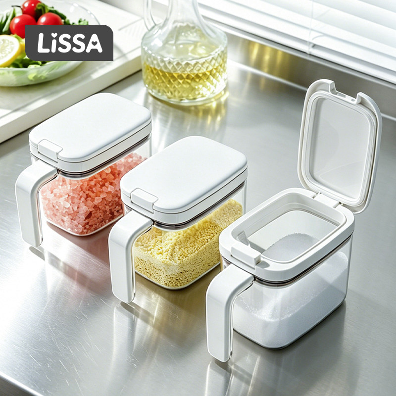 LISSA日式弹盖调料罐盐罐厨房家用控量调料盒密封防潮调料收纳盒