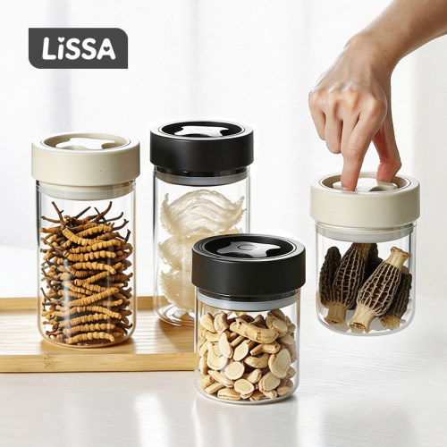 LISSA旋钮玻璃密封罐厨房五谷杂粮干货储物罐咖啡豆花茶叶收纳罐