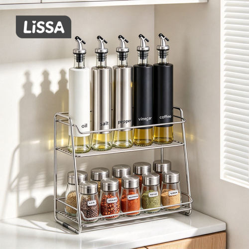 LISSA不锈钢置物架厨房油壶调料瓶酱醋家用新款双层调料品收纳架