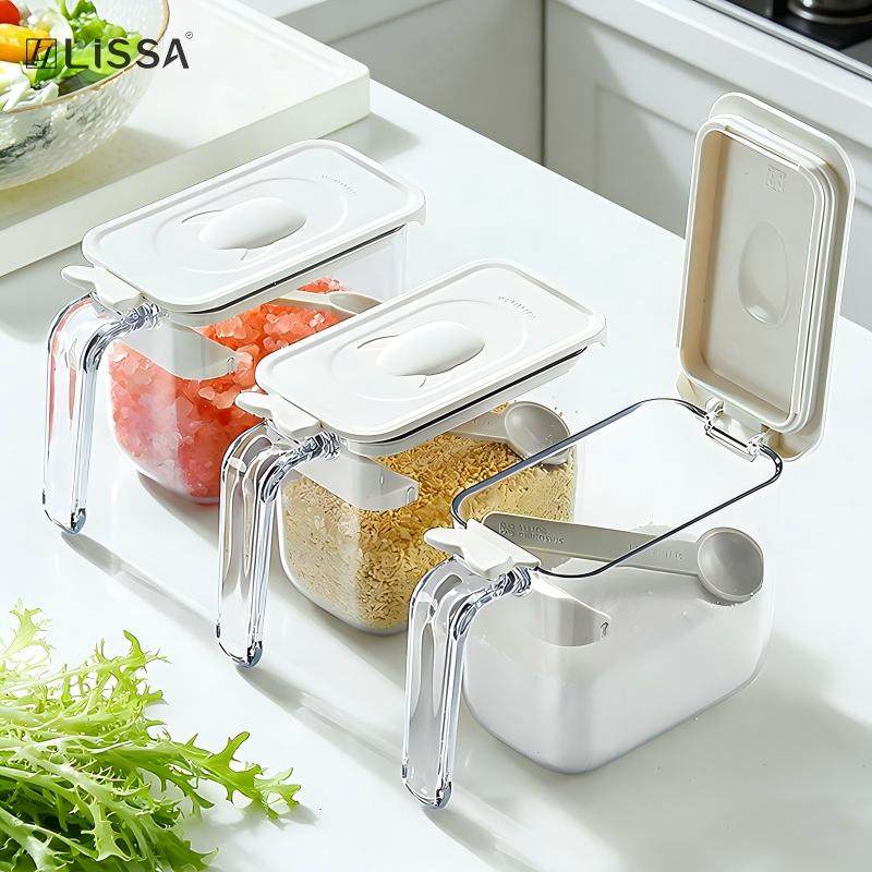 lissa日式防潮调料罐厨房家用透明盐罐子味精鸡精佐料收纳调料盒