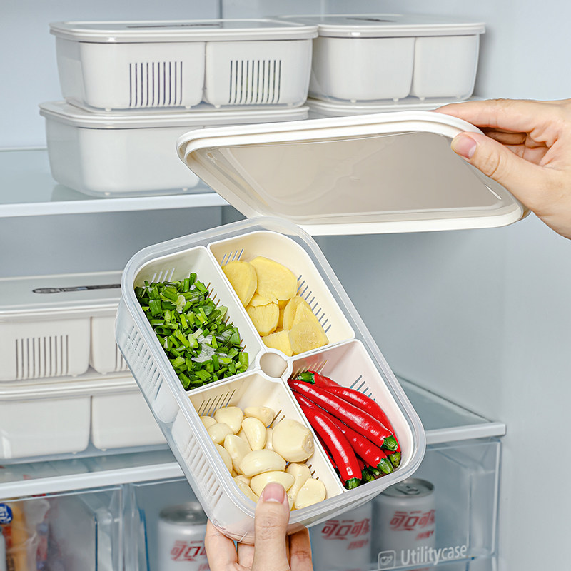 日本冰箱收纳盒厨房备菜小料食品分格盘葱花姜蒜可沥水分类保鲜盒