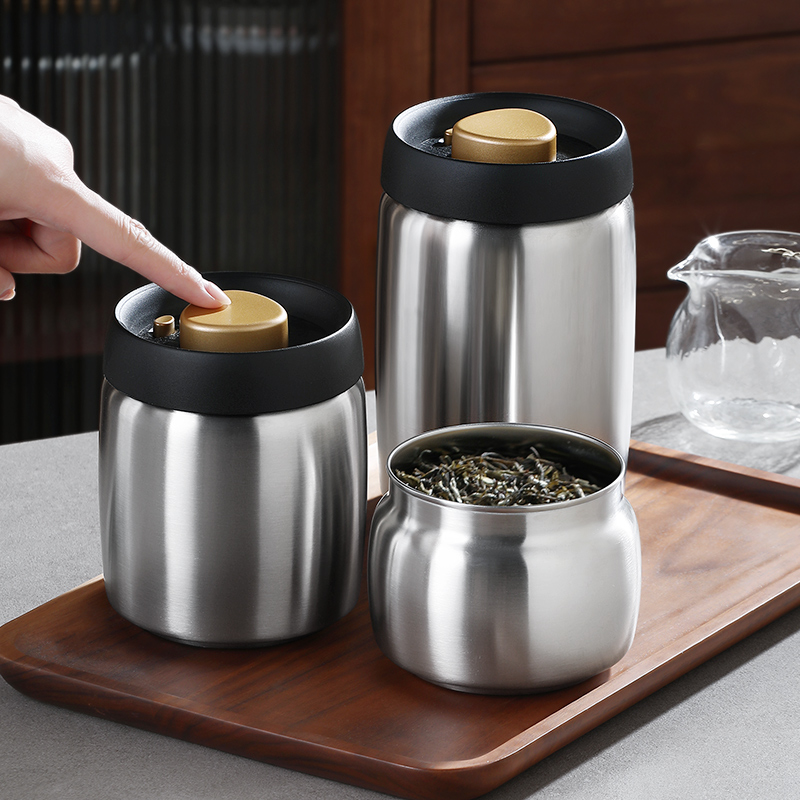LISSA按压式防潮密封罐不锈钢真空茶叶罐食品级散茶储存罐茶罐子
