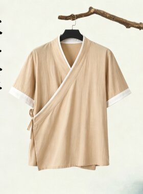 改良汉服男夏季斜襟短袖工作服