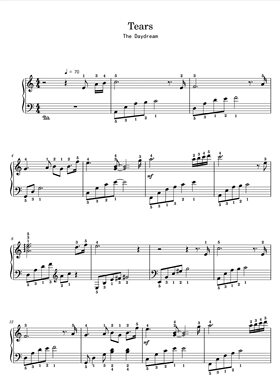Tears眼泪-钢琴独奏谱附指法-电子谱-流行歌曲钢琴谱-电子版