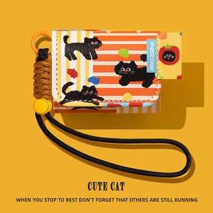 适用1more万魔s20pro保护套s21耳机壳s22耳夹式s12蓝牙q30保护壳q21/q20/q10/es903/aero皮质连体式条纹黑猫