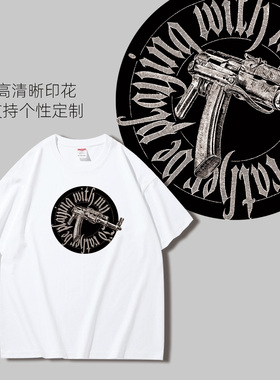 AK47枪械短袖t潮牌白色纯棉圆领黑色男宽松上衣高档体恤半袖夏T恤