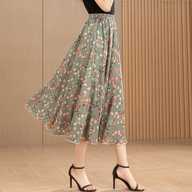 半身裙女夏季新款松紧高腰花色大码裙垂感中长款显瘦大摆a字伞裙