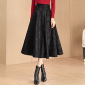 大摆裙 A字裙高腰显瘦中长款 裙四季 秋冬黑色半身裙女2025气质新款