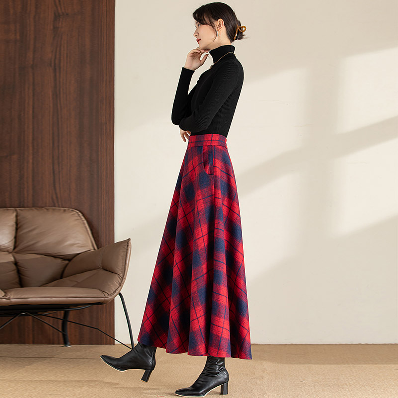 秋冬新款毛呢半身裙长裙女大码高腰显瘦a字裙加厚百搭大摆跳舞裙