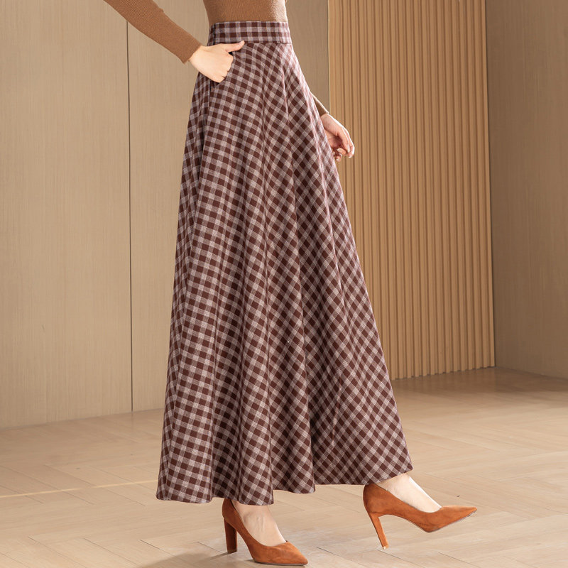 春秋格子半身长裙2026新款高腰A字大摆裙通勤百搭女裙气质伞裙子