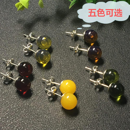 蜜蜡鸡油黄纯银防过敏血珀耳坠