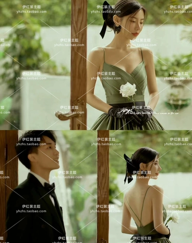 Ретро зеленое свадебное платье, масляная живопись, французский стиль, эффект подтяжки