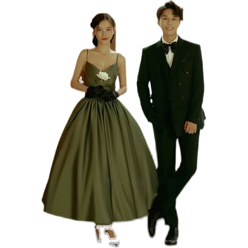 Ретро зеленое свадебное платье, масляная живопись, французский стиль, эффект подтяжки