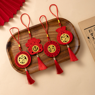 2026马年新年春节盆景树木挂件双色挂坠饰木牌活动装饰发财树挂饰