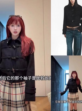 宅女同款羊毛牛角扣短款女韩版小香风春秋季新款上衣