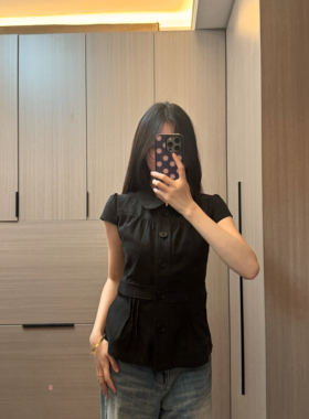 复古Y2K甜美荷叶娃娃领短袖衬衫26春新款