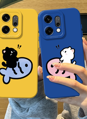 情侣猫咪小鱼手机壳适用opporeno15pro硅胶14小猫13新款12搞怪11趣味10小众rone9por可爱8简约7创意6女5外壳